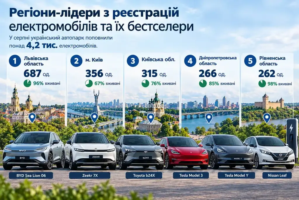 Електромобілі в Україні: Львівщина обійшла Київ, 96% продажів — вживані